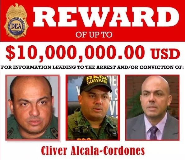 DEA Cliver Alcala reward Venezuela